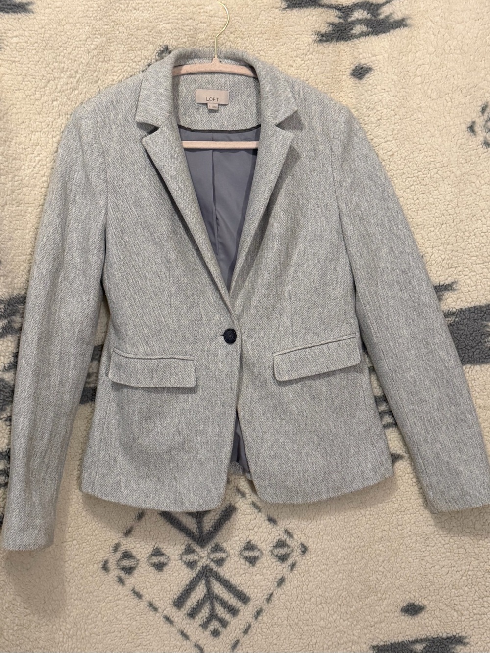 LOFT Light Gray Herringbone Single-Button Blazer